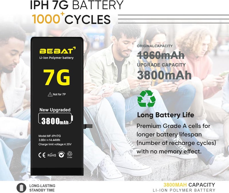 BEBAT Replacement for iPhone 7 Battery, 3800mAh High Capacity Li-ion Polymer Replacement Battery for Model (A1660 A1778 A1779) with Professional Repair Tool Kits - Image 5